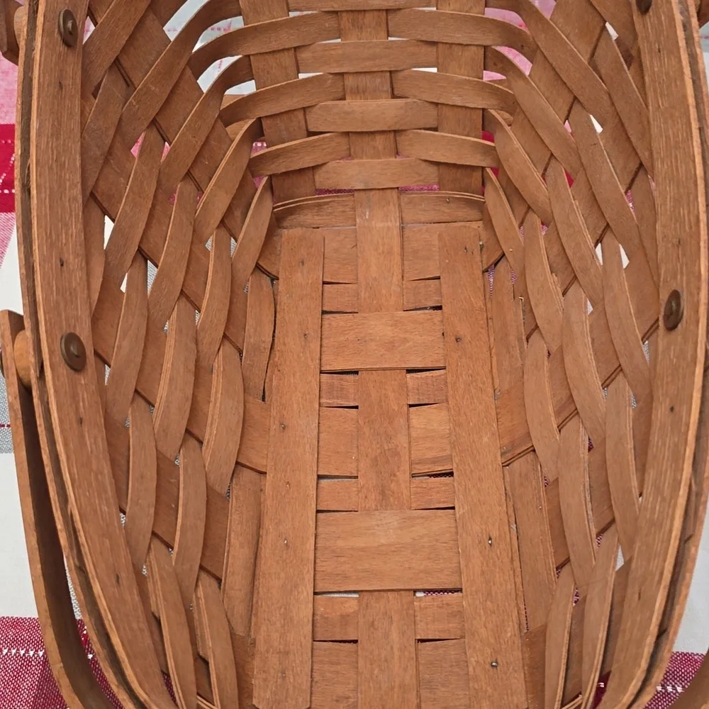Vintage 1993 Signed Longaberger Angled Fruit Wine Basket Double Swing Handles